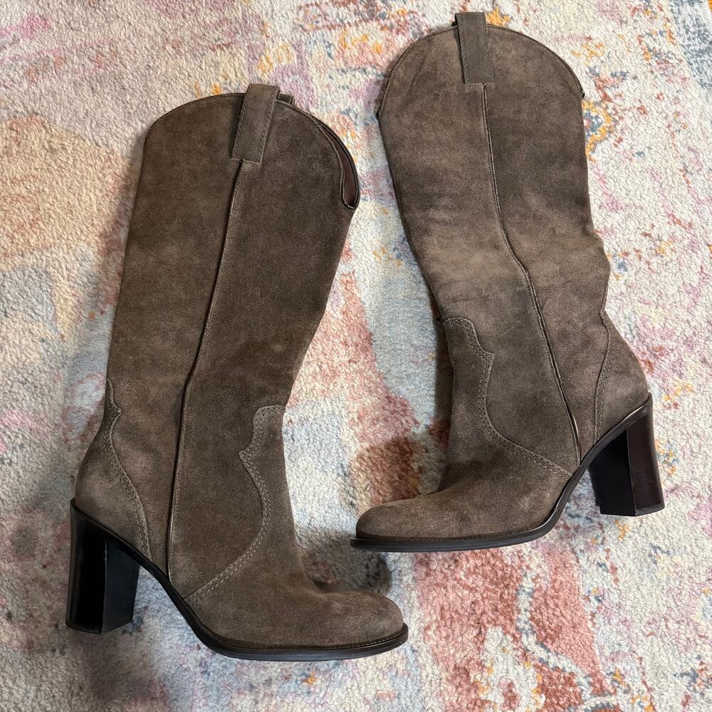 Vintage Y2K grey / brown leather heeled boots